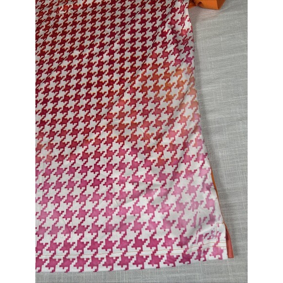 Puma Colorful Ombré Orange Red Pink Summer Houndstooth‎ Golf Polo Shirt Sz Large - Picture 6 of 8